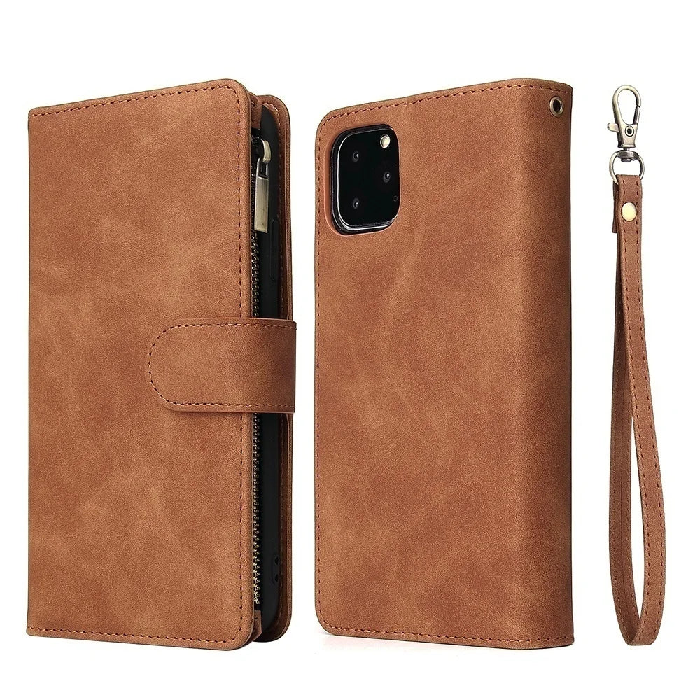 Leather iPhone Wallet Case with Strap