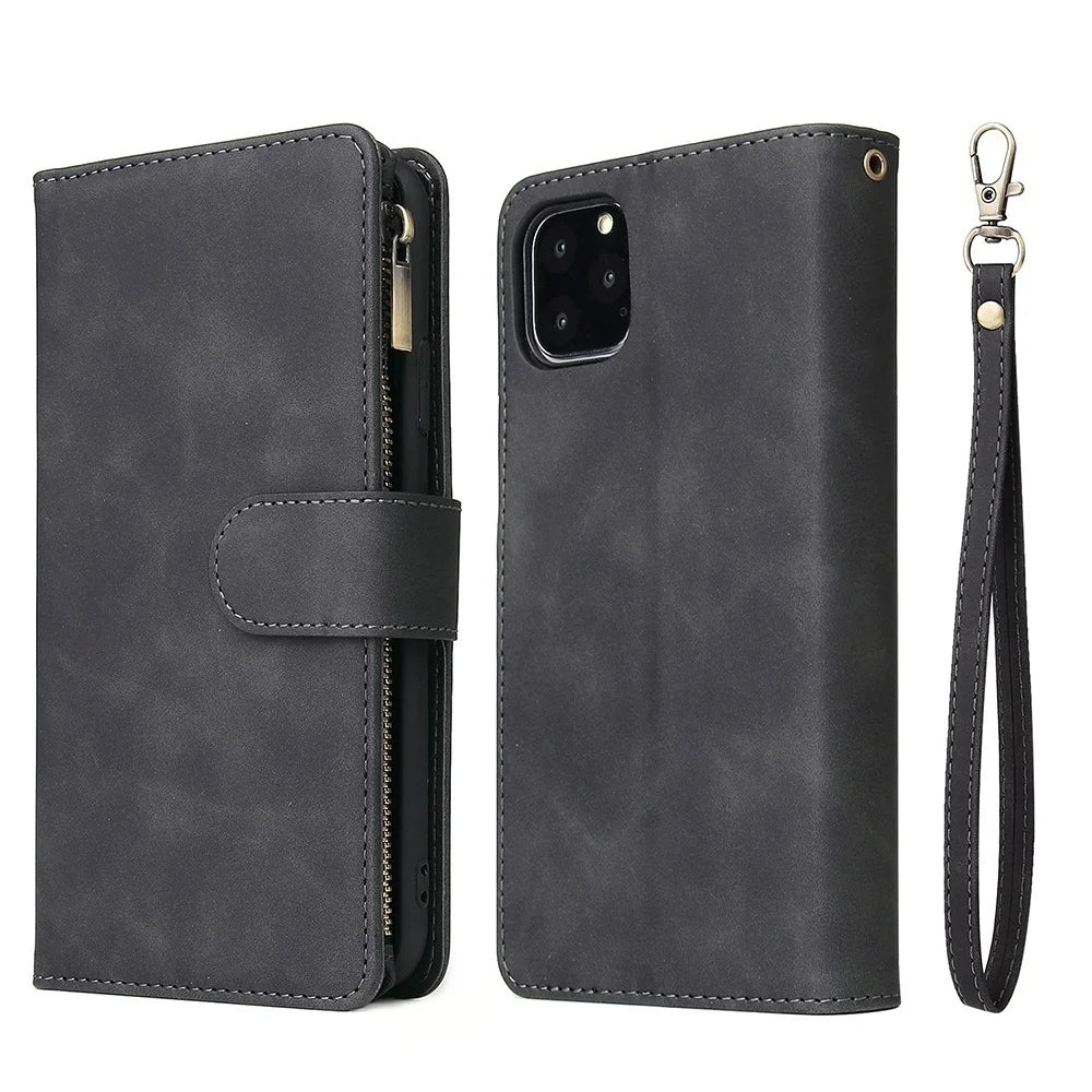 Leather iPhone Wallet Case with Strap