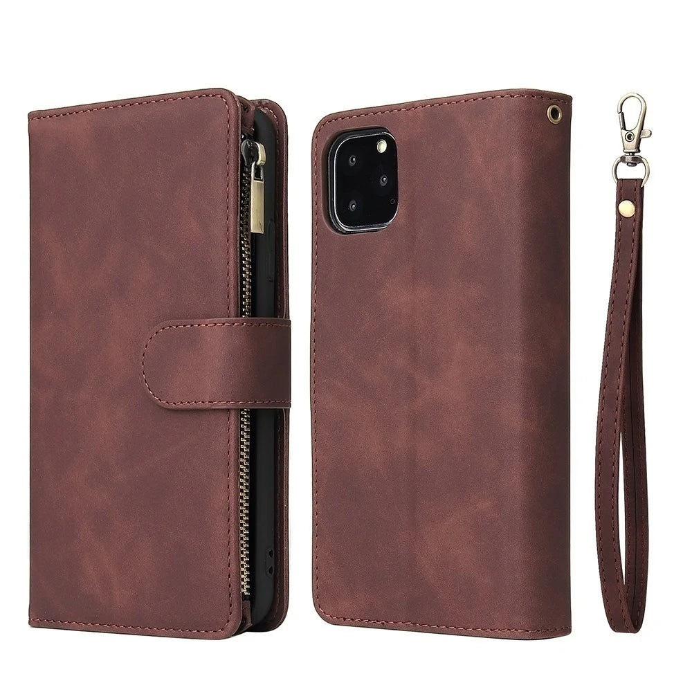 Leather iPhone Wallet Case with Strap
