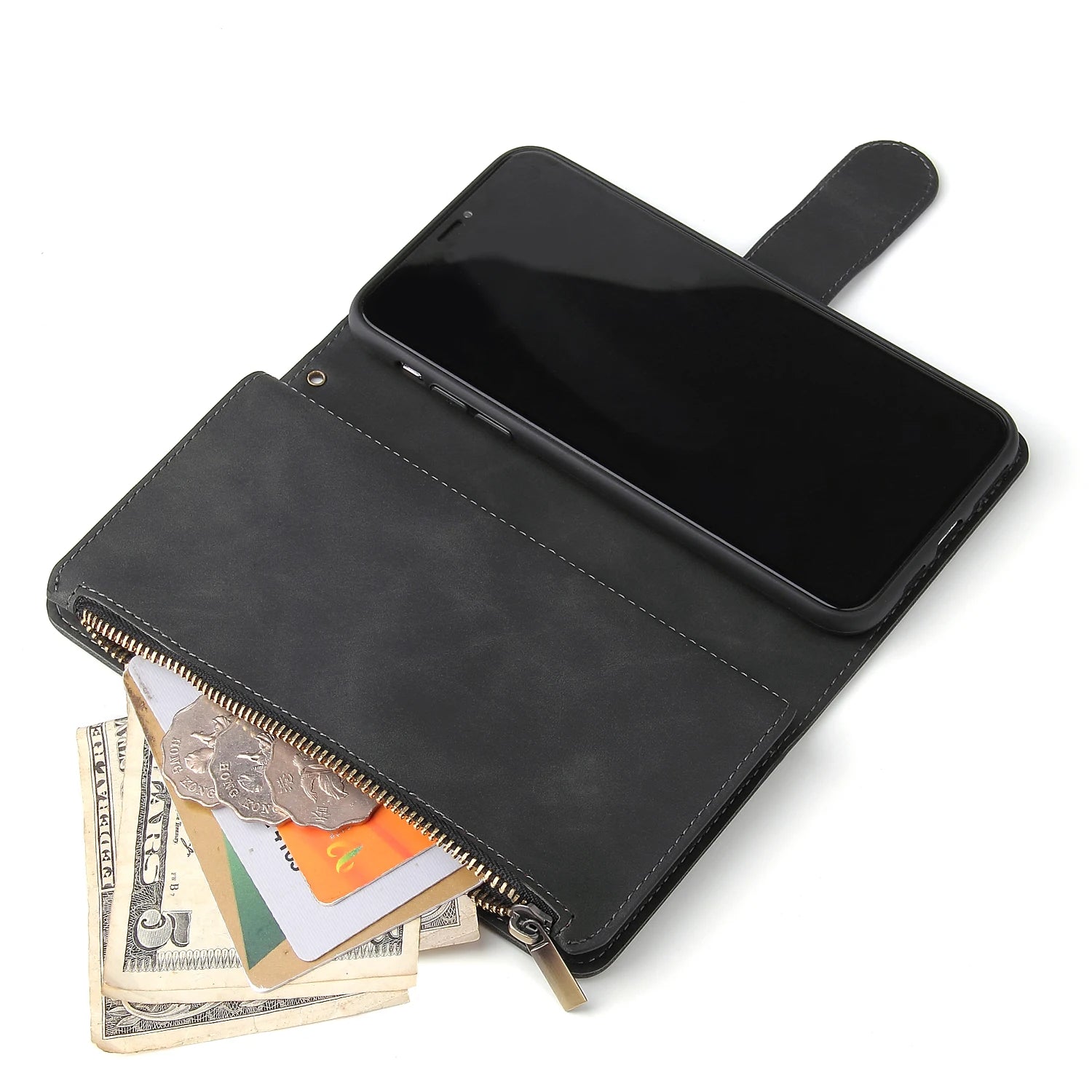 Leather iPhone Wallet Case with Strap
