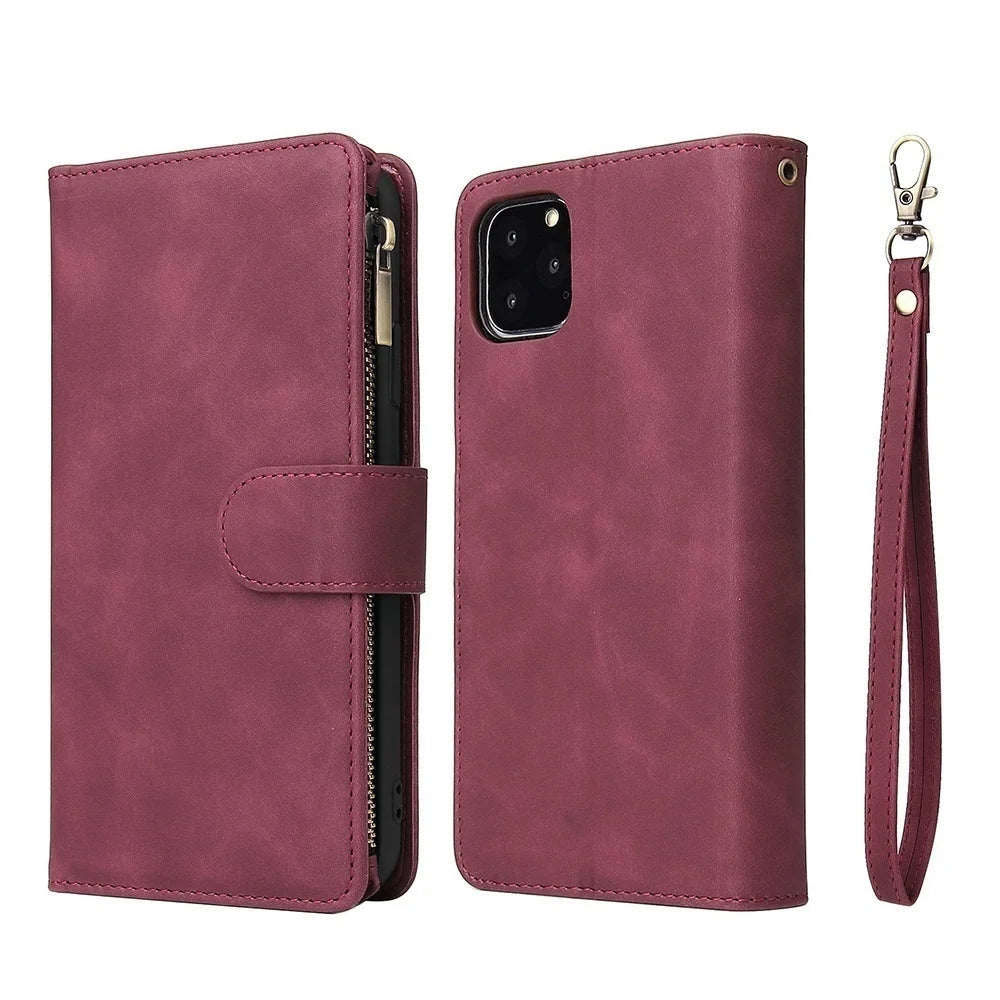 Leather iPhone Wallet Case with Strap